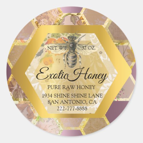 Raw Honey Jar Honeybee Honeycomb Bee Apiary Goldy Classic Round Sticker