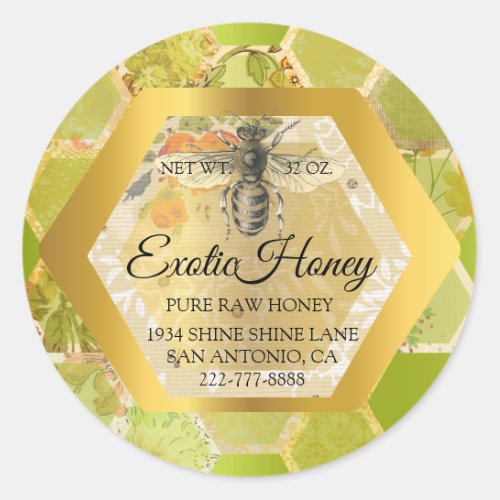 Raw Honey Jar Honeybee Honeycomb Bee Apiary Green Classic Round Sticker
