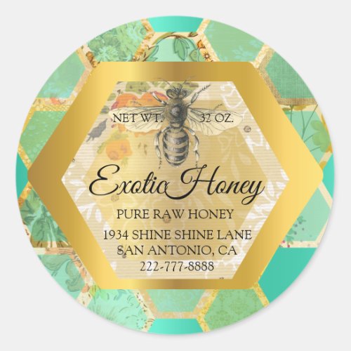 Raw Honey Jar Honeybee Honeycomb Bee Apiary Mint Classic Round Sticker
