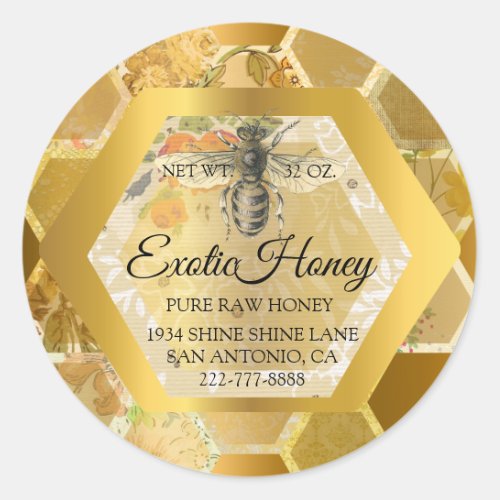 Raw Honey Jar Honeybee Honeycomb Bee Apiary Organi Classic Round Sticker