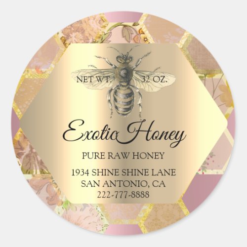 Raw Honey Jar Honeybee Honeycomb Bee Apiary Rose Classic Round Sticker