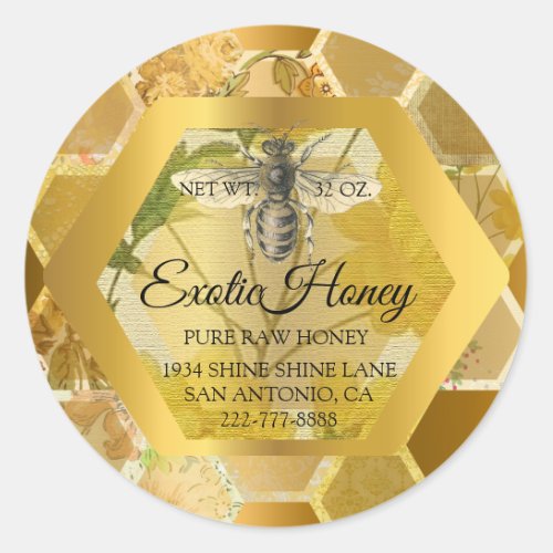 Raw Honey Jar Honeybee Honeycomb Bee Apiary Vintag Classic Round Sticker