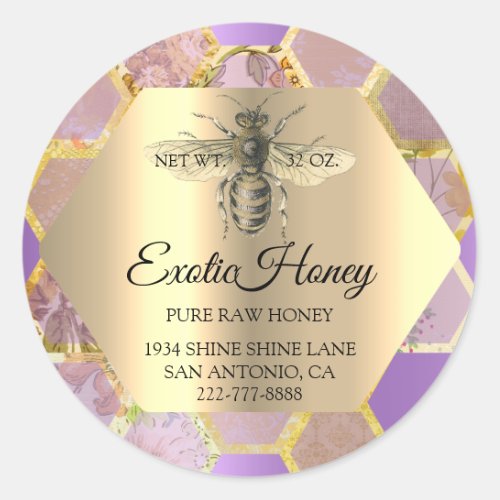 Raw Honey Jar Honeybee Honeycomb Bee Apiary Violet Classic Round Sticker