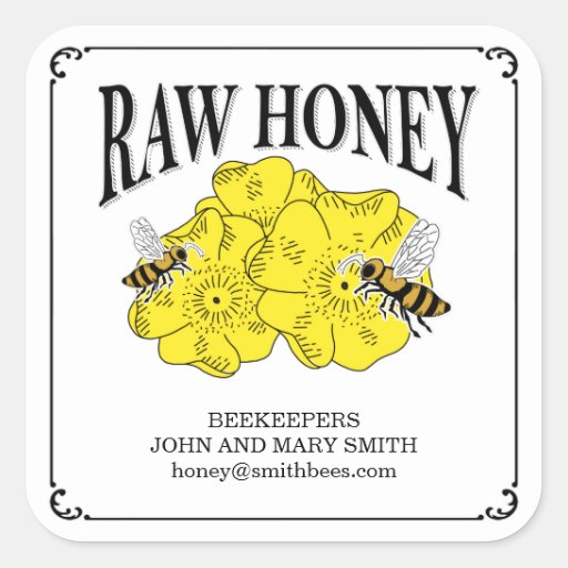 Raw honey labels for beekeepers. square sticker | Zazzle
