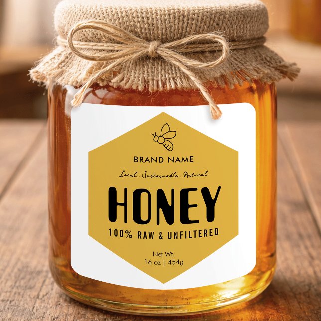 Raw Honey Trendy Beehive Design Jar Label (Creator Uploaded)