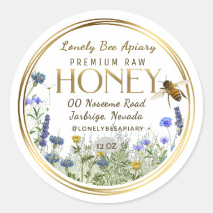 Raw Honey Wildflowers Flying Bee Gold Rings Classic Round Sticker