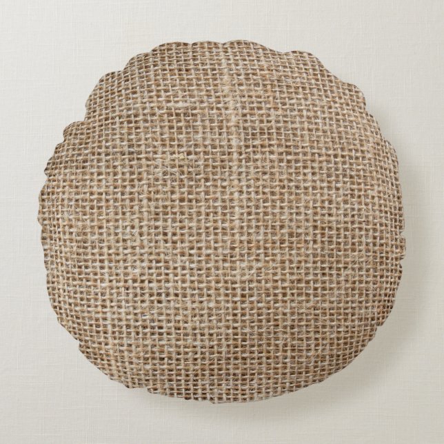 Raw linen texture round pillow (Front)