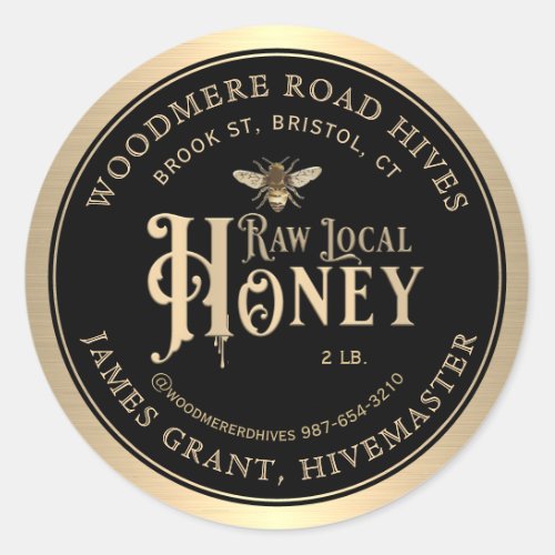 Raw Local Honey Custom Label with Bee Black Gold