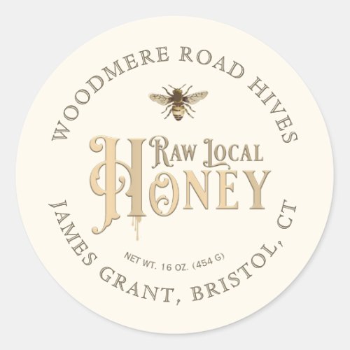 Raw Local Honey Custom Label with Bee on Ivory