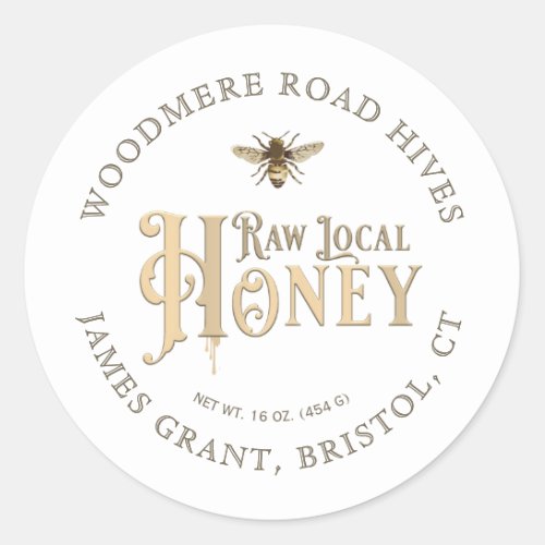 Raw Local Honey Custom Label with Bee on White