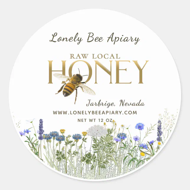 Raw Local Honey Wildflowers Flying Bee Sticker | Zazzle