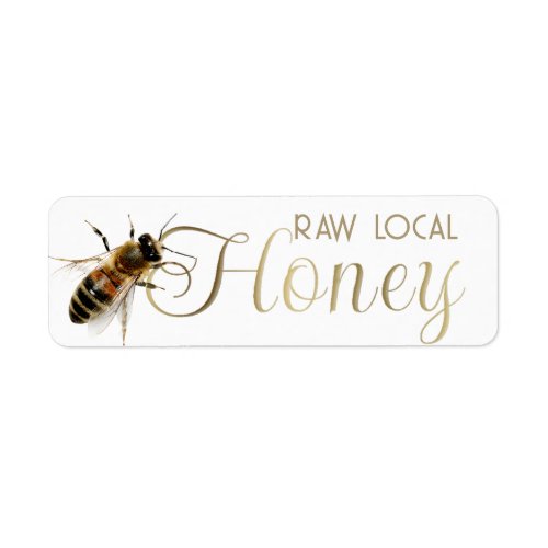 Raw Local Honey with Life_size Honeybee on White Label