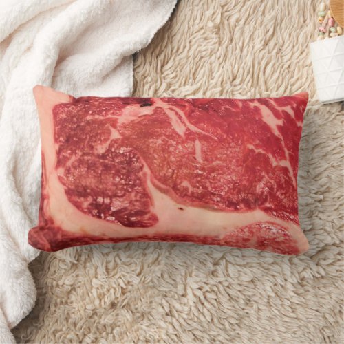 Raw Meat Ribeye Steak Lumbar Pillow