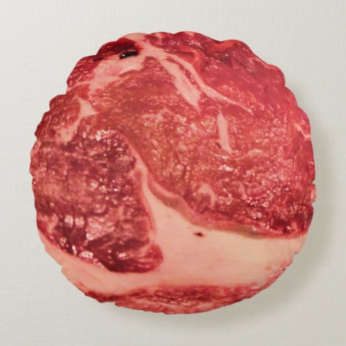 Raw Meat Ribeye Steak Round Pillow