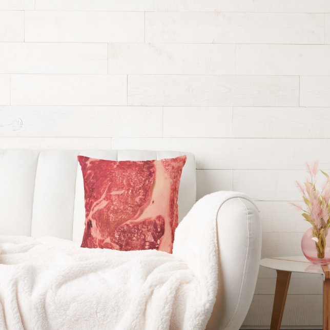 Raw Meat Ribeye Steak Throw Pillow