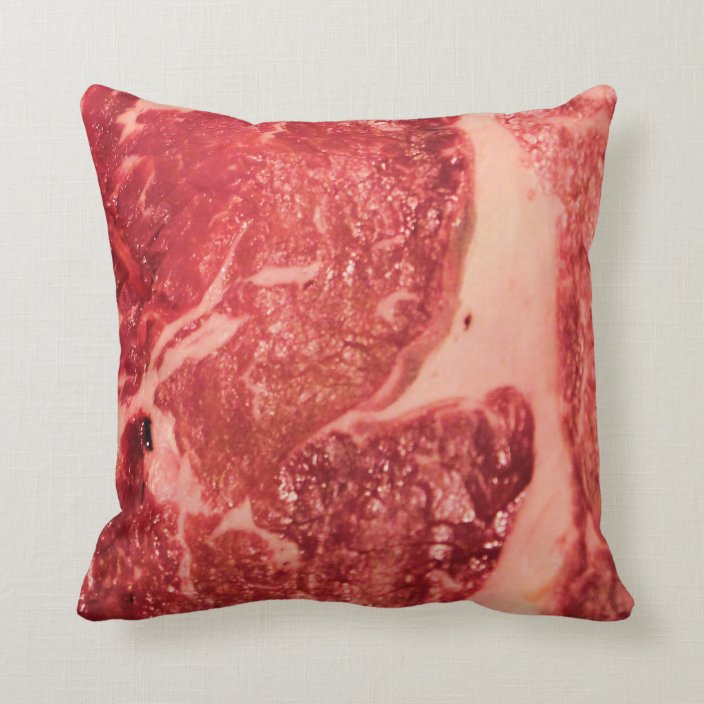Raw Meat Ribeye Steak Throw Pillow