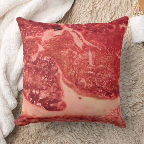 Raw Meat Ribeye Steak Throw Pillow