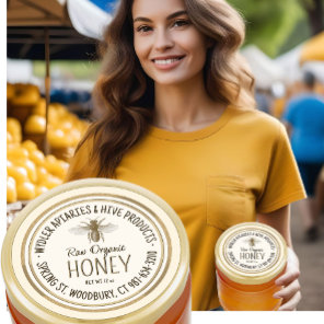 Raw Organic Honey Gold Grunge Border with Bee Classic Round Sticker