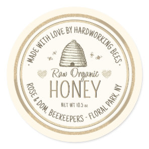 Raw Organic Honey Gold Grunge Skep Bee Hearts Classic Round Sticker
