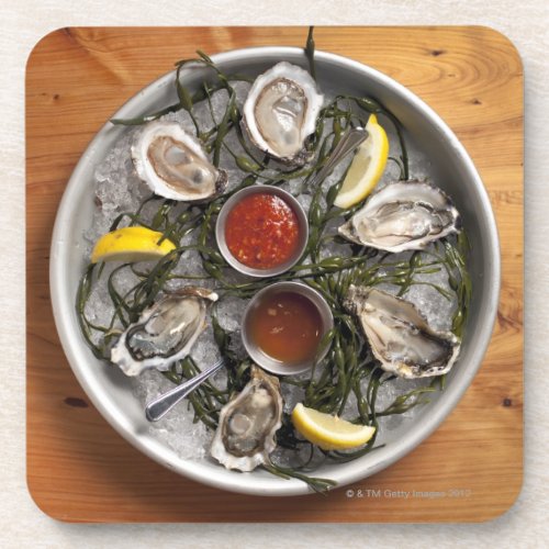 Raw oysters arranged drink coaster