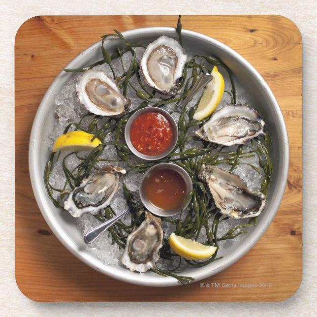 Raw oysters arranged drink coaster (Front)