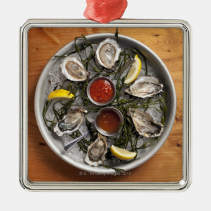 Raw oysters arranged metal ornament
