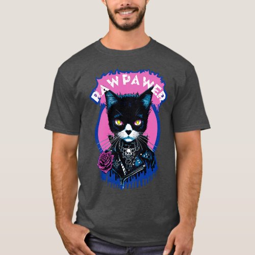 Raw Pawer Punk Cat T_Shirt