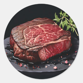 Raw Ribeye Steak Close Up Classic Round Sticker
