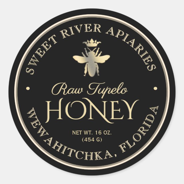 Raw Tupelo Honey Black Gold Queen Bee Classic Round Sticker (Front)