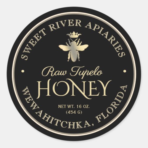 Raw Tupelo Honey Black Gold Queen Bee Classic Round Sticker
