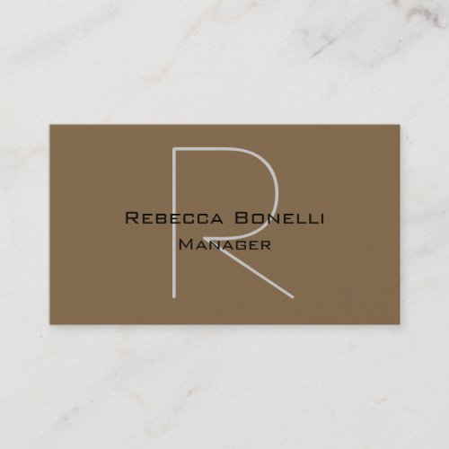 Raw Umber Brown Gray Monogram Business Card