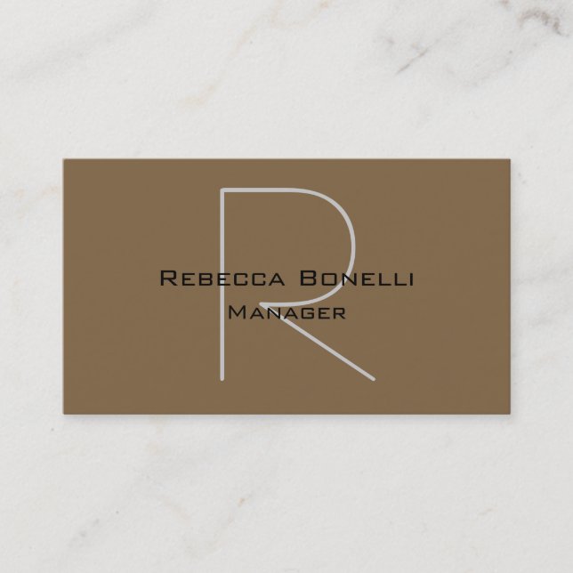 Raw Umber Brown Gray Monogram Business Card (Front)