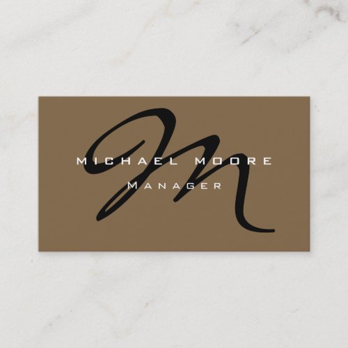 Raw Umber Brown Monogram Manager Business Card