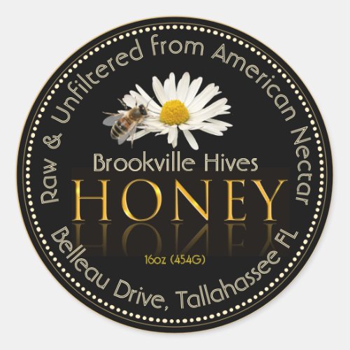 Raw Unfiltered Honey Black Gold with Flower  Bee Classic Round Sticker