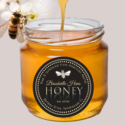 Raw Unflitered Honey Label Black Gold Bee Heart