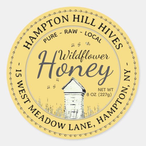 Raw Wildflower Honey Hive and Honeybees Label