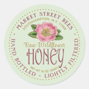 Raw Wildflower Honey Label Wild Pink Rose Flower