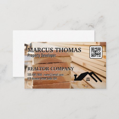 Raw Wood Material  House Logo  QR code Appointment Card