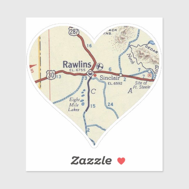 Rawlins Wyoming Vintage Map Sticker (Sheet)