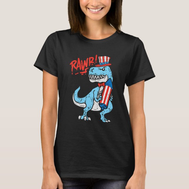 Rawr American Rex Dino Kids 4th Of July Baby Boys  T-Shirt (Front)