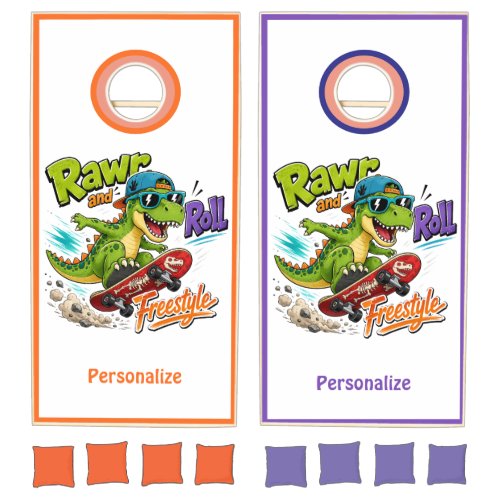 Rawr and Roll Freestyle Dinosaur Fun Skateboard Cornhole Set