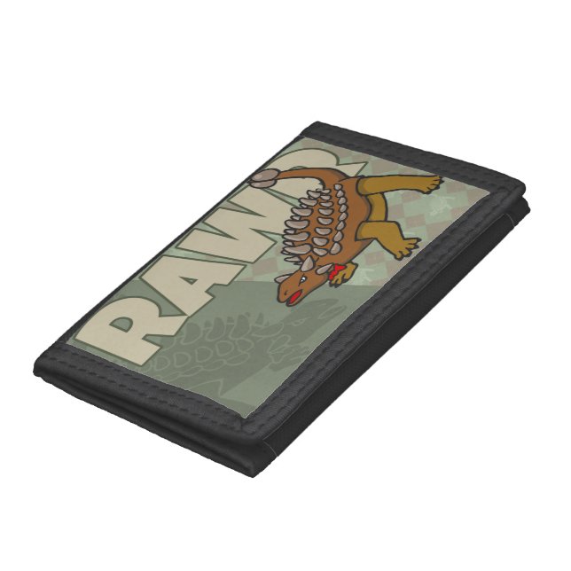 rawr ankylosaurus dinosaur with plaid background trifold wallet (Bottom)