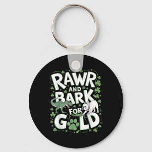 Rawr Bark T-rex Bulldog St. Patricks Day American Keychain