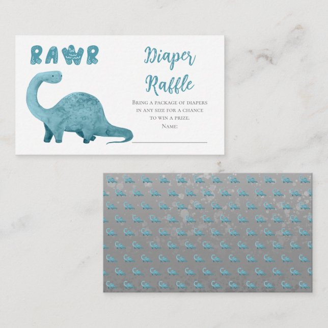 Rawr Blue Dinosaur Boy Baby Shower Diaper Raffle Enclosure Card (Front/Back)
