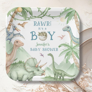 Rawr Boy Dinosaur Baby Shower  Paper Plates