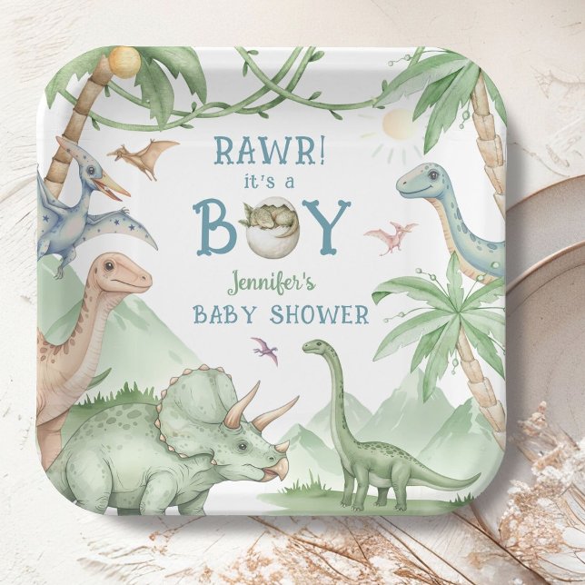 Rawr Boy Dinosaur Baby Shower  Paper Plates (Creator Uploaded)