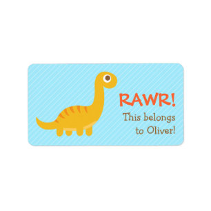 Rawr, Cute Yellow Brachiosaurus dinosaur For Kids Label