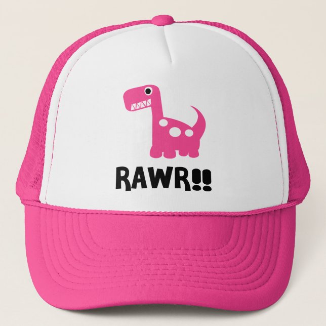 Rawr Dino Pink Trucker Hat (Front)