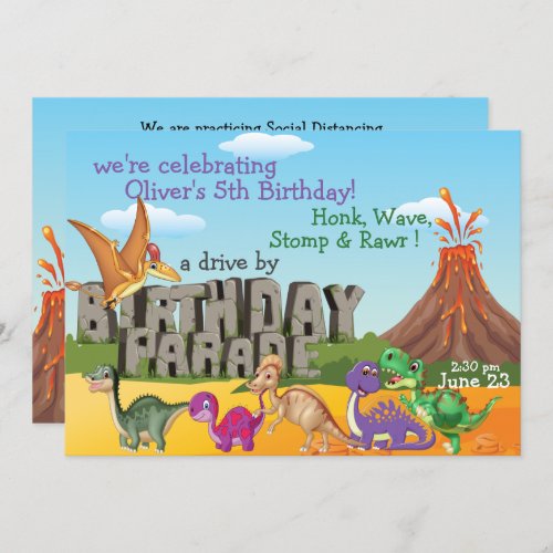 Rawr DinoDrive By Happy Birthday Parade Invitation