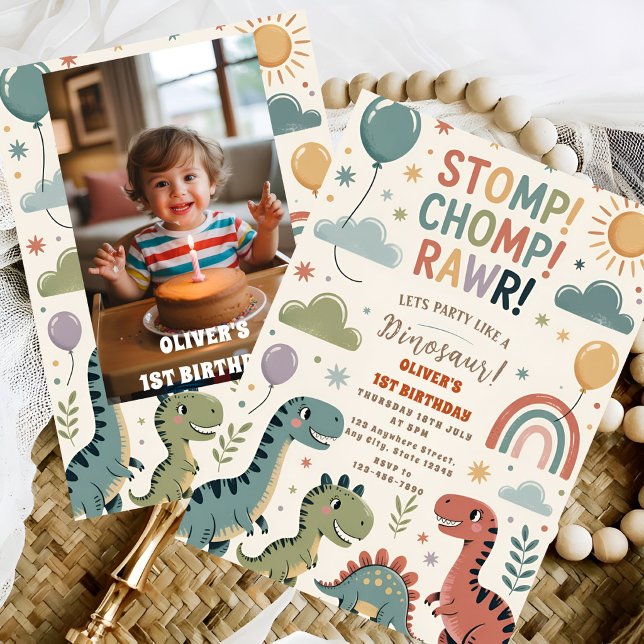 Rawr Dinosaur 1st Birthday Party Boy Invitation (Creator Uploaded)